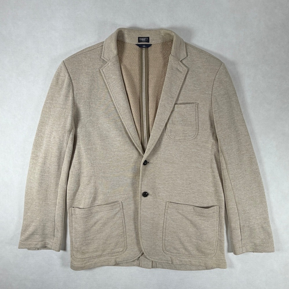 Faherty Reserve Inlet Blazer Mens XL Heather Tan Knit Cotton Blend 2 Button Coat